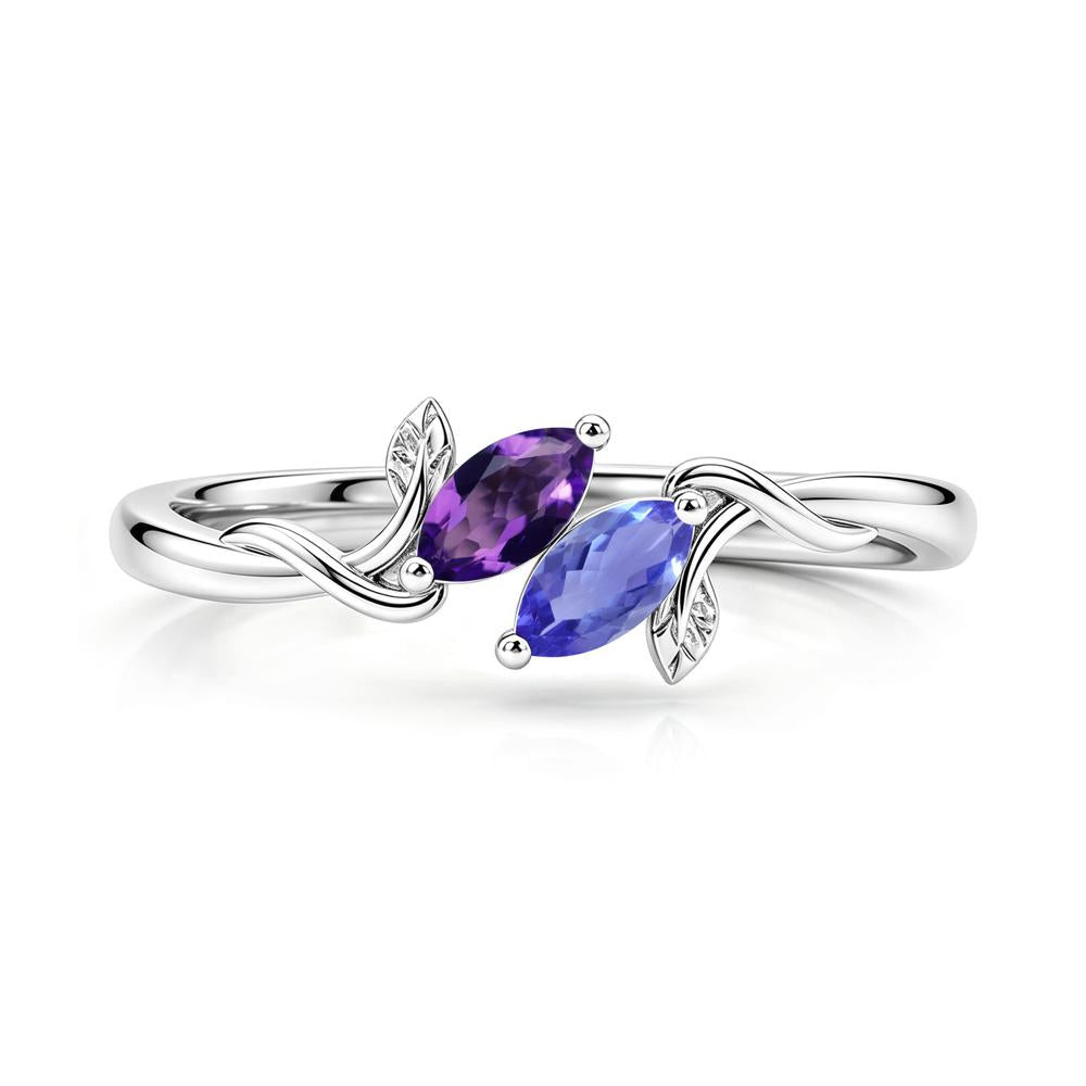 Bypass Leaf Toi Et Moi Rose Quartz and Ruby Ring - LUO Jewelry #gemstone_Amethyst and Tanzanite