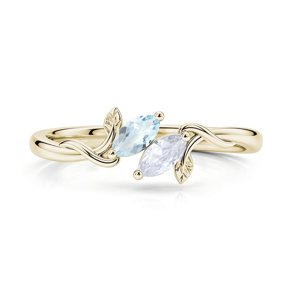Bypass Leaf Toi Et Moi Rose Quartz and Ruby Ring - LUO Jewelry #gemstone_Aquamarine and Cubic Zirconia