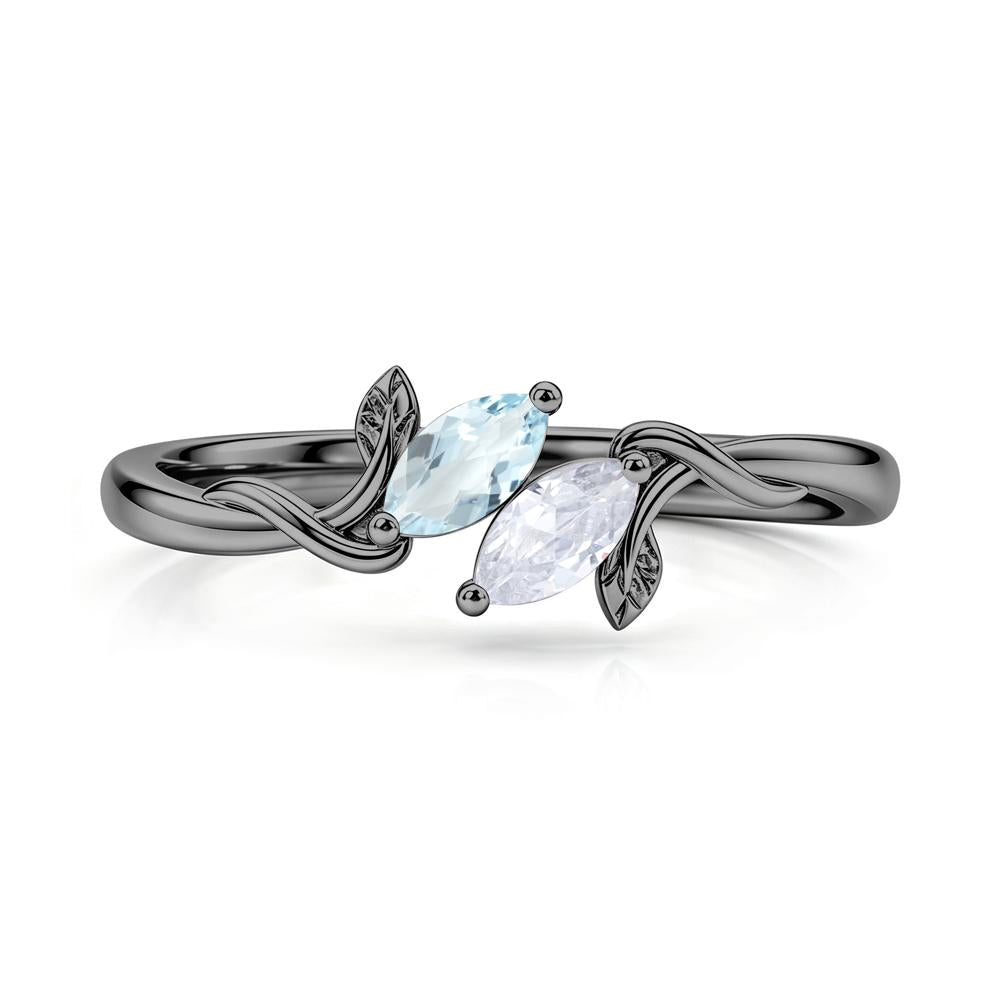 Bypass Leaf Toi Et Moi Rose Quartz and Ruby Ring - LUO Jewelry #gemstone_Aquamarine and Cubic Zirconia