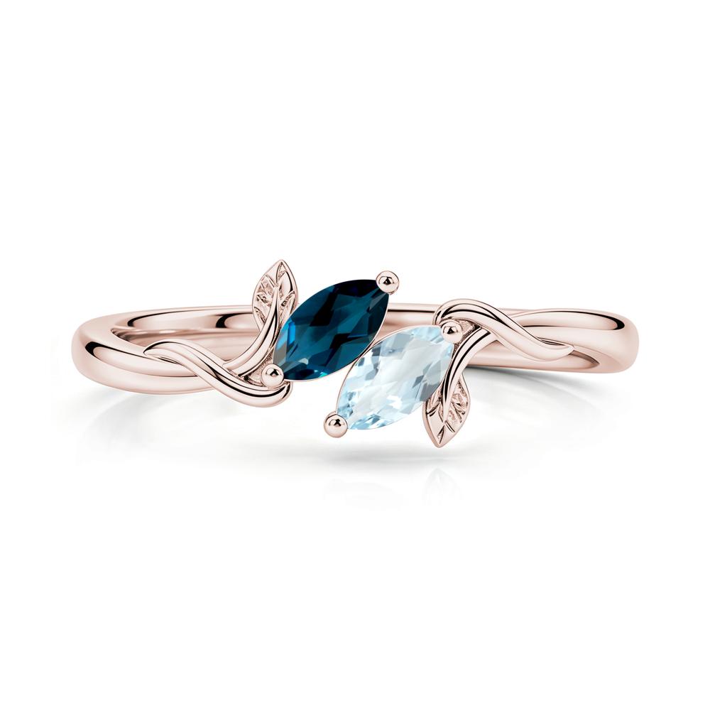 Bypass Leaf Toi Et Moi Rose Quartz and Ruby Ring - LUO Jewelry #gemstone_Aquamarine and London Blue Topaz