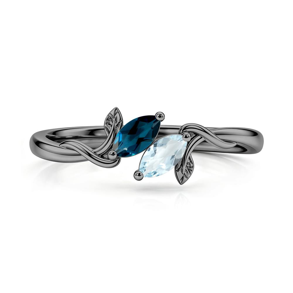 Bypass Leaf Toi Et Moi Rose Quartz and Ruby Ring - LUO Jewelry #gemstone_Aquamarine and London Blue Topaz