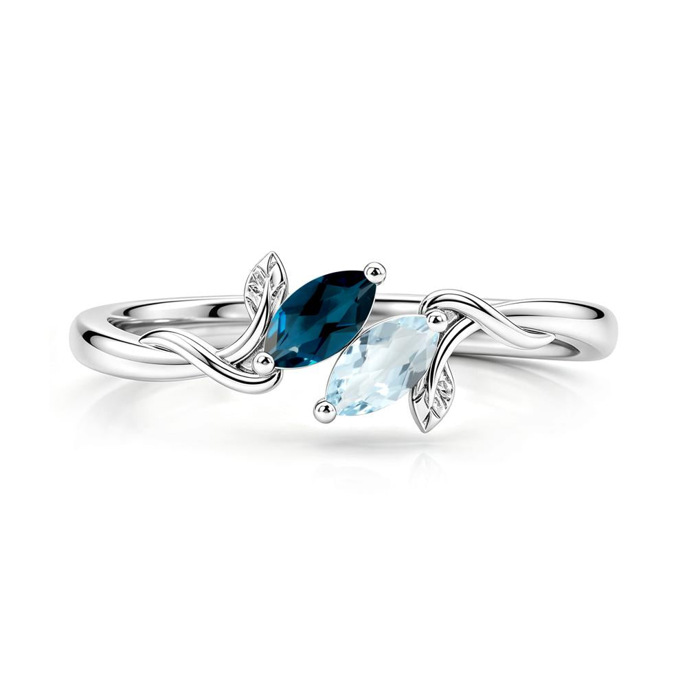 Bypass Leaf Toi Et Moi Rose Quartz and Ruby Ring - LUO Jewelry #gemstone_Aquamarine and London Blue Topaz