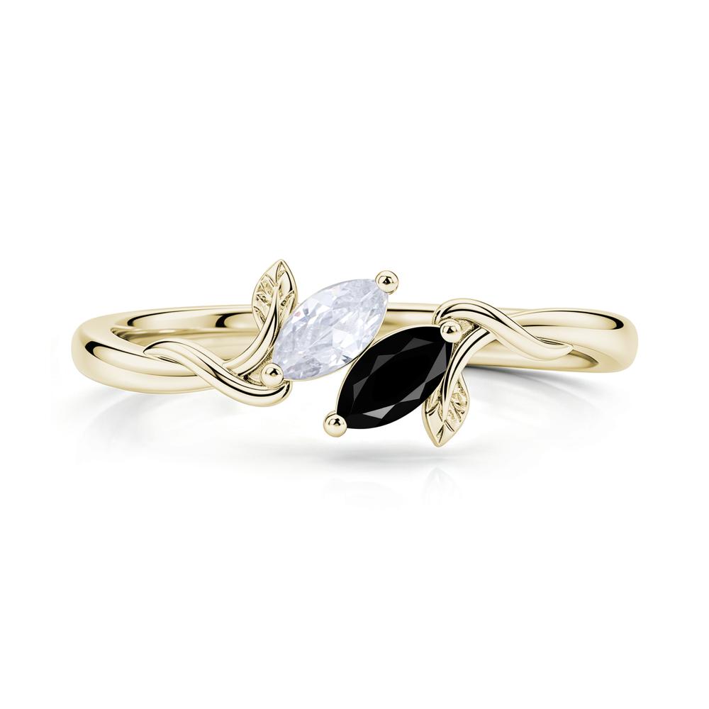 Bypass Leaf Toi Et Moi Rose Quartz and Ruby Ring - LUO Jewelry #gemstone_Black Spinel and Cubic Zirconia