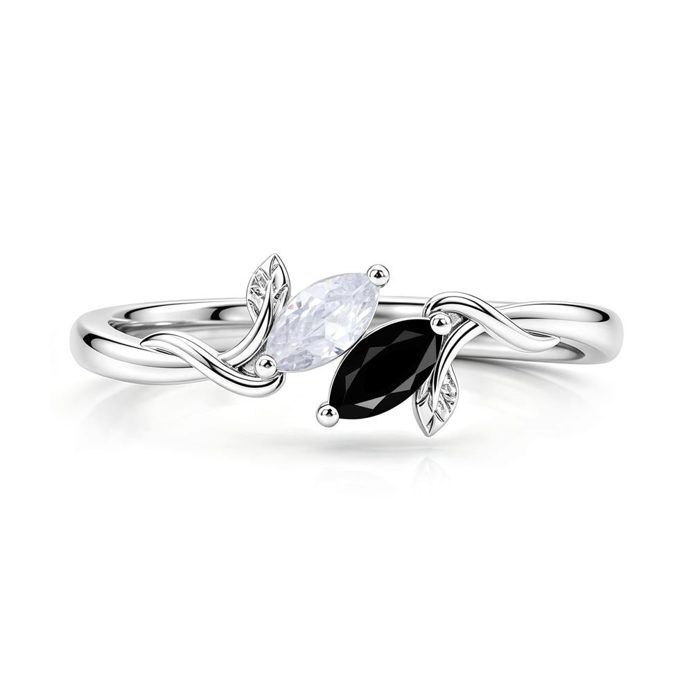 Bypass Leaf Toi Et Moi Rose Quartz and Ruby Ring - LUO Jewelry #gemstone_Black Spinel and Cubic Zirconia