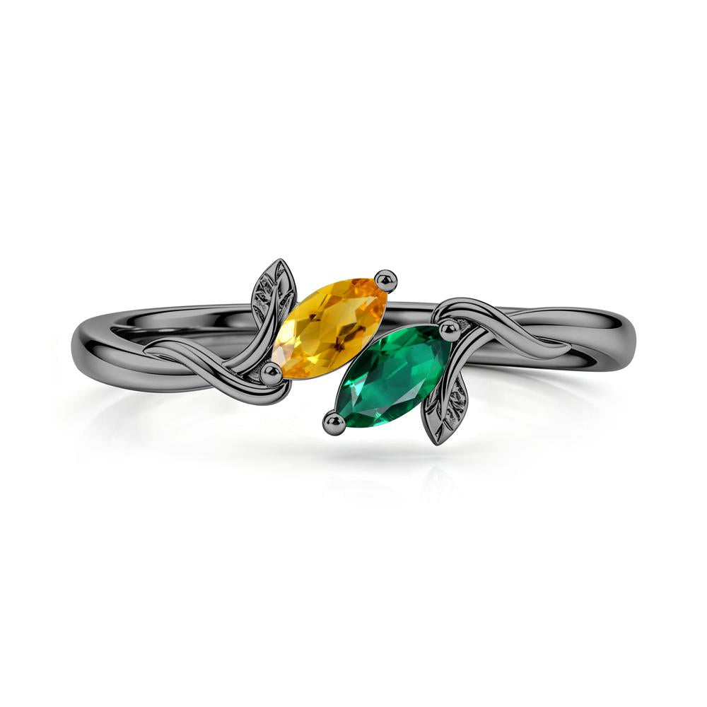 Bypass Leaf Toi Et Moi Rose Quartz and Ruby Ring - LUO Jewelry #gemstone_Citrine and Emerald