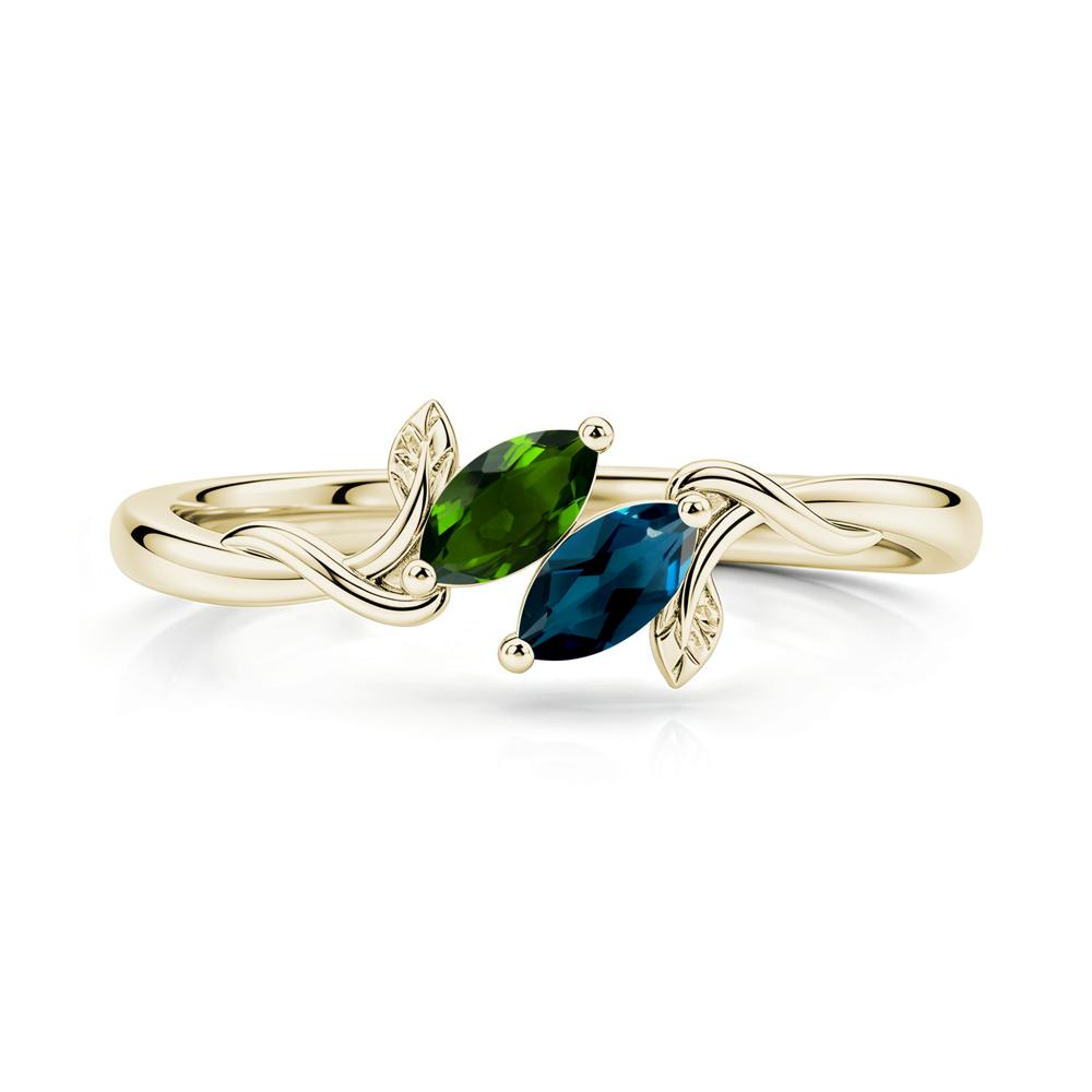 Bypass Leaf Toi Et Moi Rose Quartz and Ruby Ring - LUO Jewelry #gemstone_Diopside and London Blue Topaz