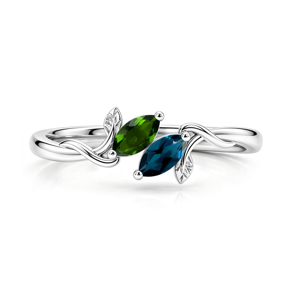 Bypass Leaf Toi Et Moi Rose Quartz and Ruby Ring - LUO Jewelry #gemstone_Diopside and London Blue Topaz