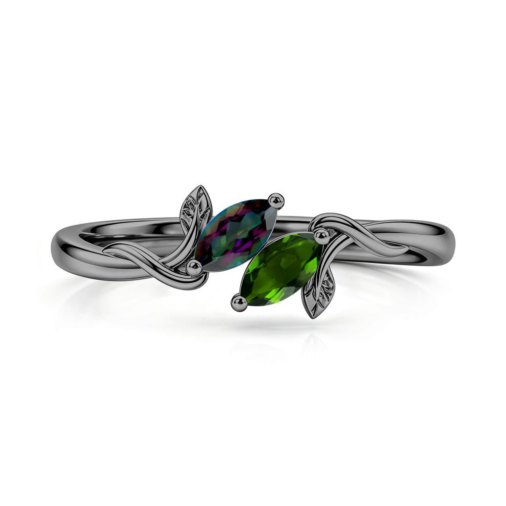 Bypass Leaf Toi Et Moi Rose Quartz and Ruby Ring - LUO Jewelry #gemstone_Diopside and Mystic Topaz