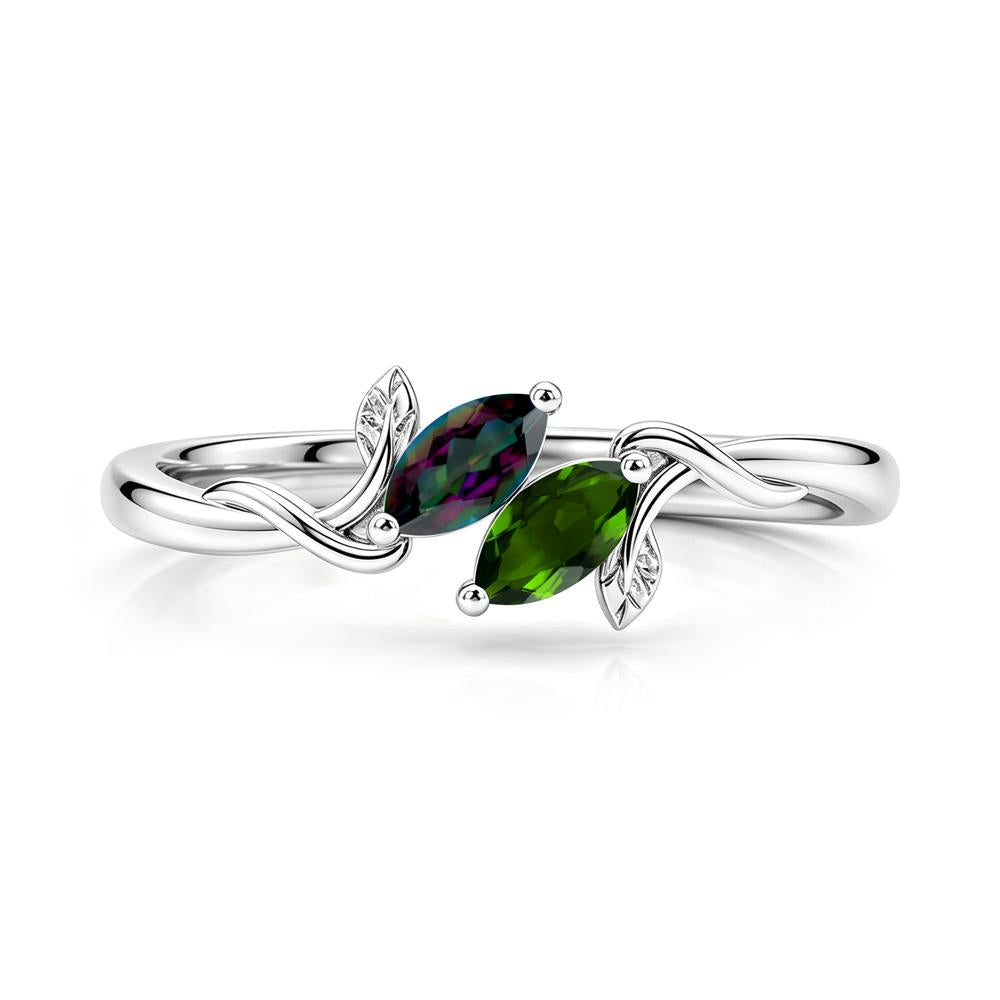 Bypass Leaf Toi Et Moi Rose Quartz and Ruby Ring - LUO Jewelry #gemstone_Diopside and Mystic Topaz
