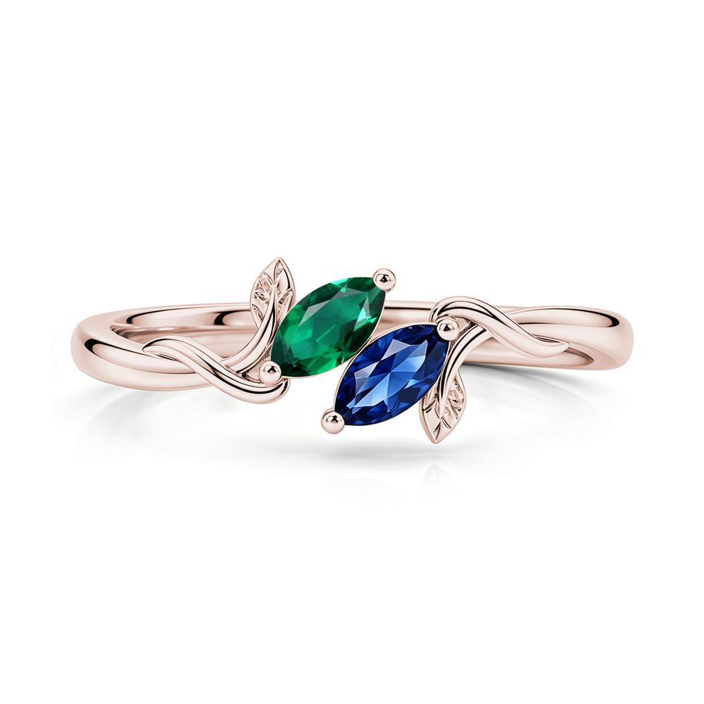 Bypass Leaf Toi Et Moi Rose Quartz and Ruby Ring - LUO Jewelry #gemstone_Emerald and Cubic Zirconia