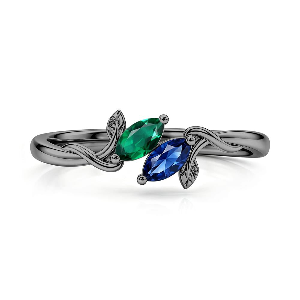 Bypass Leaf Toi Et Moi Rose Quartz and Ruby Ring - LUO Jewelry #gemstone_Emerald and Cubic Zirconia