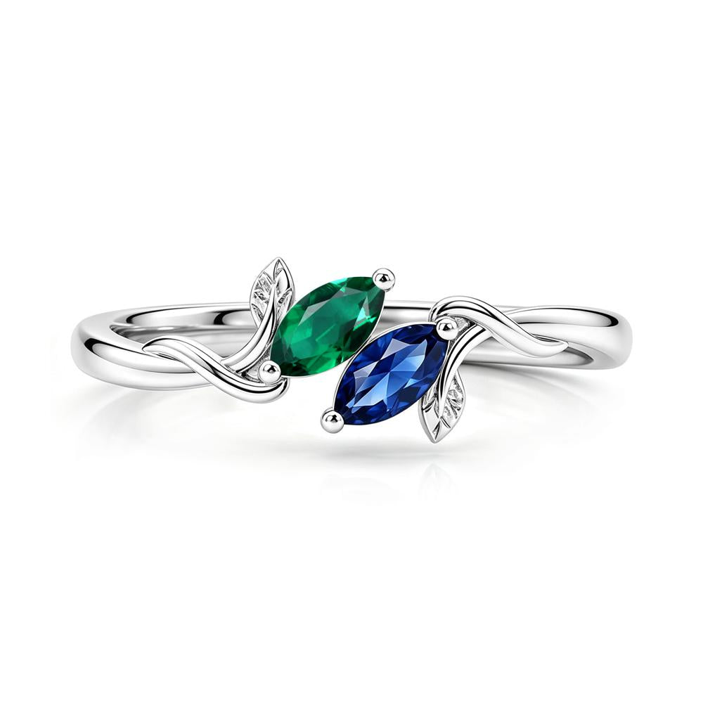 Bypass Leaf Toi Et Moi Rose Quartz and Ruby Ring - LUO Jewelry #gemstone_Emerald and Cubic Zirconia