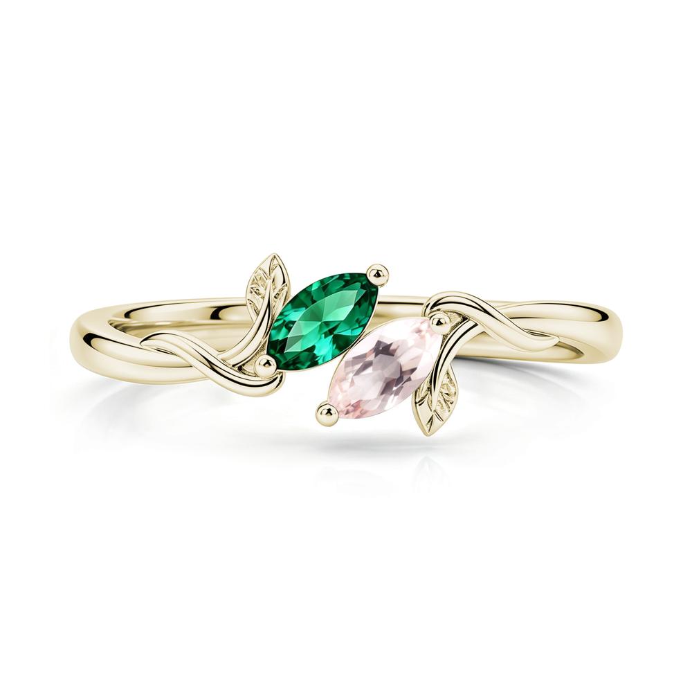 Bypass Leaf Toi Et Moi Rose Quartz and Ruby Ring - LUO Jewelry #gemstone_Emerald and Morganite