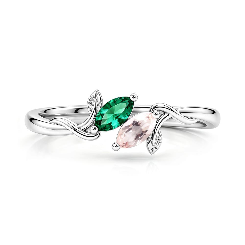 Bypass Leaf Toi Et Moi Rose Quartz and Ruby Ring - LUO Jewelry #gemstone_Emerald and Morganite