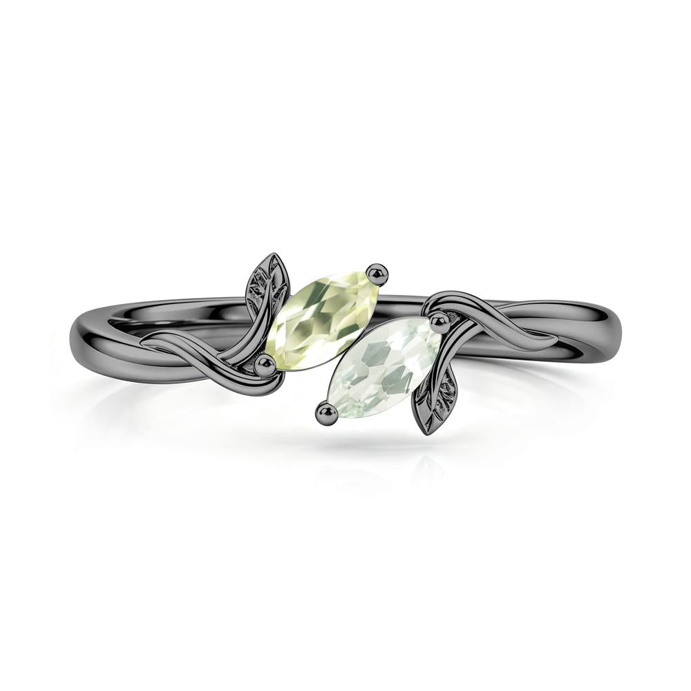 Bypass Leaf Toi Et Moi Rose Quartz and Ruby Ring - LUO Jewelry #gemstone_Green Amethyst and Lemon Quartz