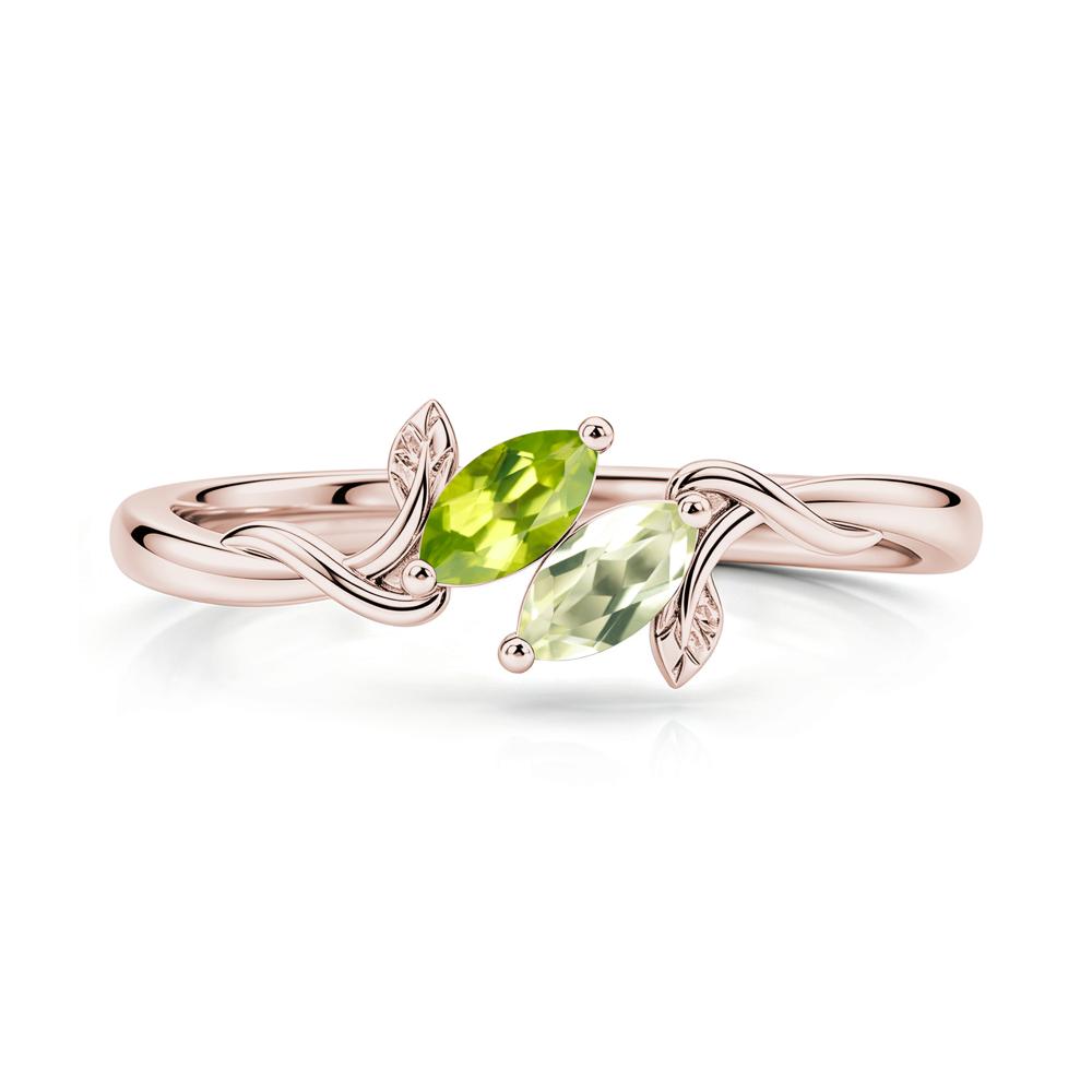 Bypass Leaf Toi Et Moi Rose Quartz and Ruby Ring - LUO Jewelry #gemstone_Lemon Quartz and Peridot