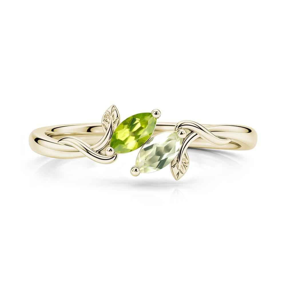Bypass Leaf Toi Et Moi Rose Quartz and Ruby Ring - LUO Jewelry #gemstone_Lemon Quartz and Peridot