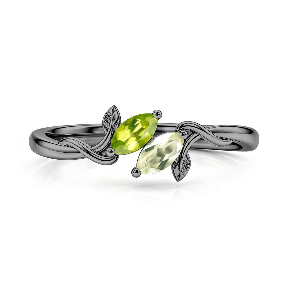 Bypass Leaf Toi Et Moi Rose Quartz and Ruby Ring - LUO Jewelry #gemstone_Lemon Quartz and Peridot
