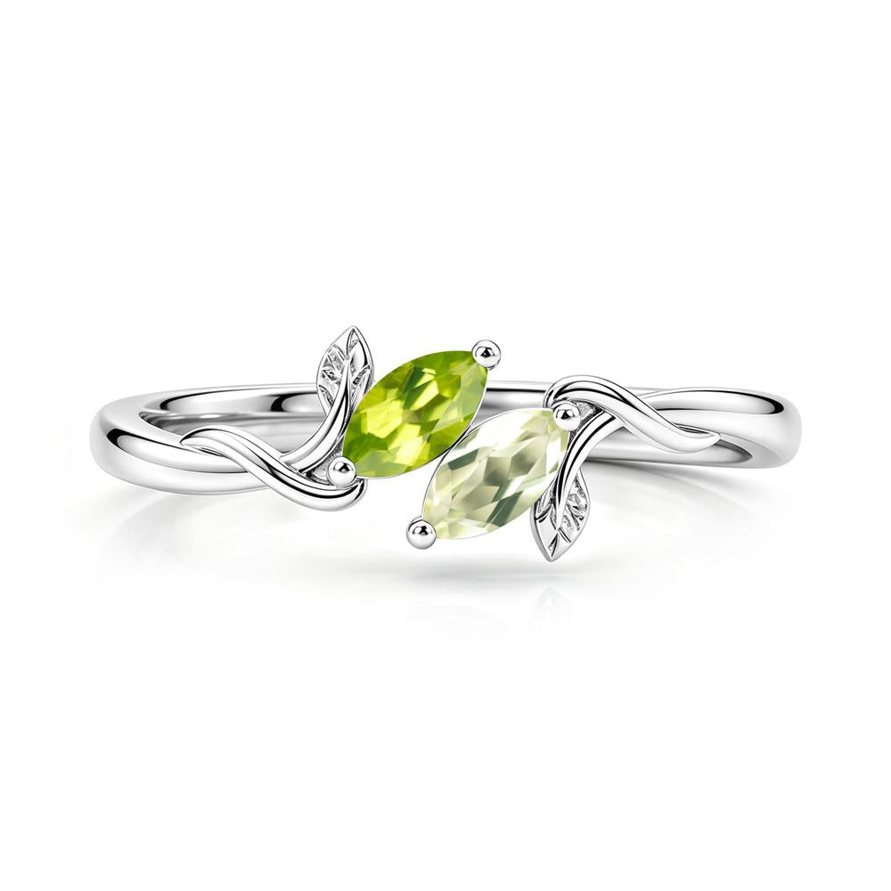 Bypass Leaf Toi Et Moi Rose Quartz and Ruby Ring - LUO Jewelry #gemstone_Lemon Quartz and Peridot