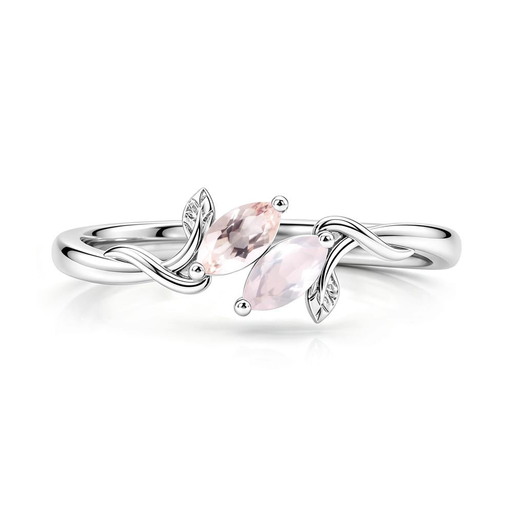Bypass Leaf Toi Et Moi Rose Quartz and Ruby Ring - LUO Jewelry #gemstone_Morganite and Rose Quartz