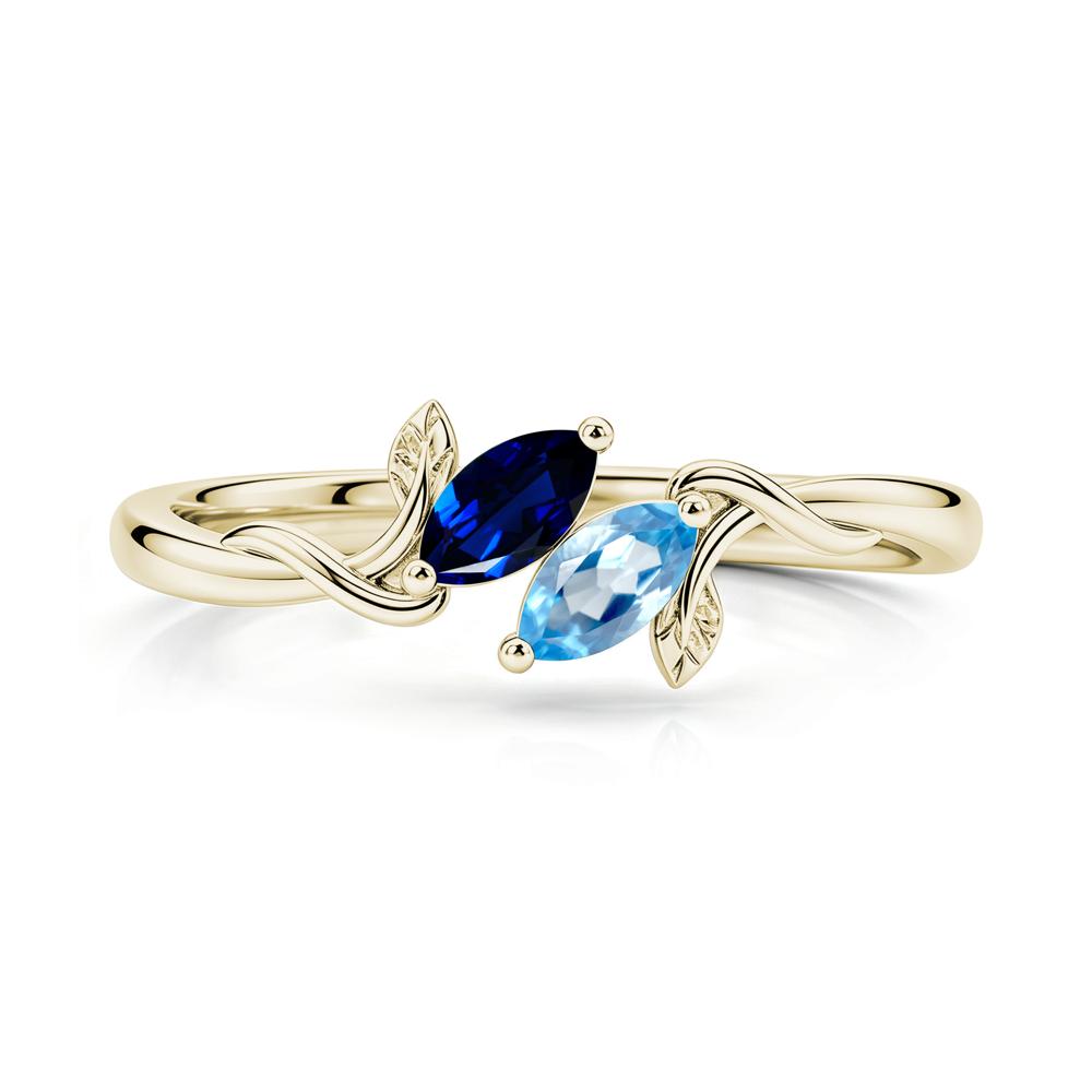 Bypass Leaf Toi Et Moi Rose Quartz and Ruby Ring - LUO Jewelry #gemstone_Sapphire and Swiss Blue Topaz