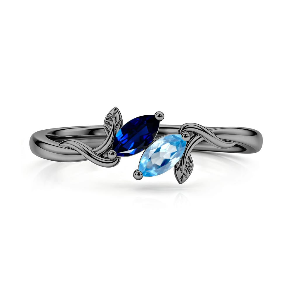 Bypass Leaf Toi Et Moi Rose Quartz and Ruby Ring - LUO Jewelry #gemstone_Sapphire and Swiss Blue Topaz