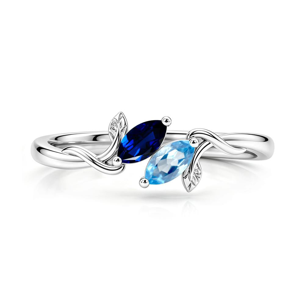 Bypass Leaf Toi Et Moi Rose Quartz and Ruby Ring - LUO Jewelry #gemstone_Sapphire and Swiss Blue Topaz