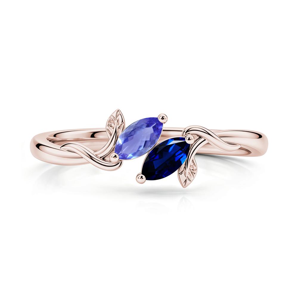 Bypass Leaf Toi Et Moi Rose Quartz and Ruby Ring - LUO Jewelry #gemstone_Sapphire and Tanzanite