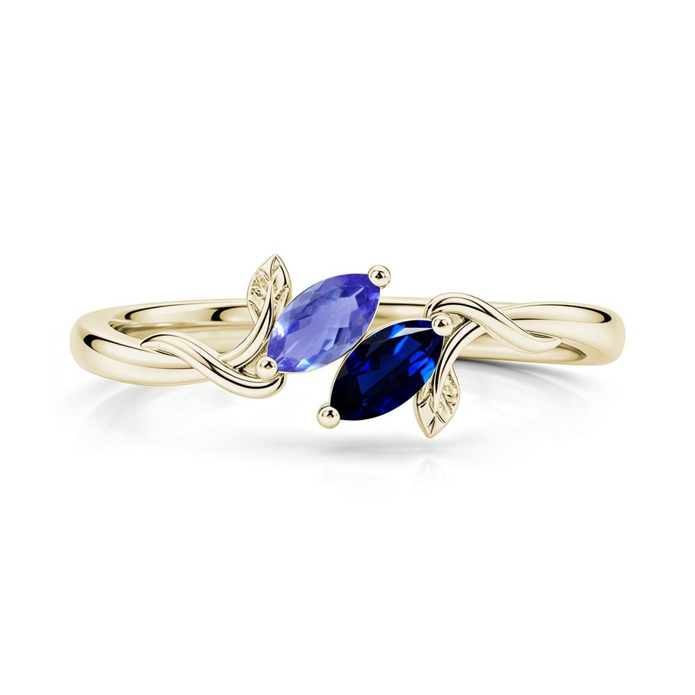Bypass Leaf Toi Et Moi Rose Quartz and Ruby Ring - LUO Jewelry #gemstone_Sapphire and Tanzanite