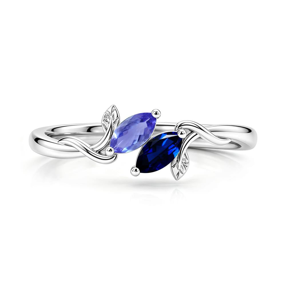Bypass Leaf Toi Et Moi Rose Quartz and Ruby Ring - LUO Jewelry #gemstone_Sapphire and Tanzanite