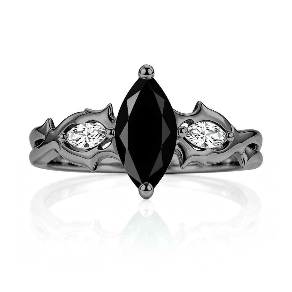 Marquise Cut Emerald Thorn Gothic Ring - LUO Jewelry #gemstone_Black Spinel