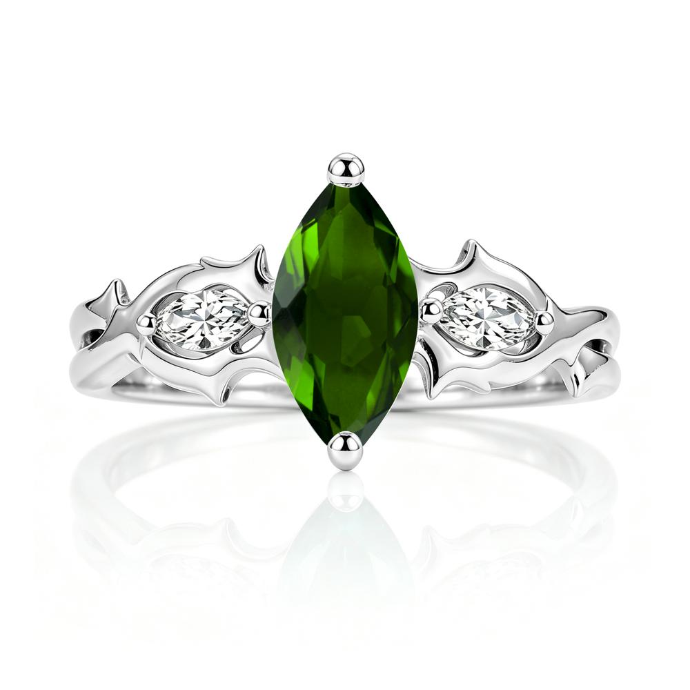 Marquise Cut Emerald Thorn Gothic Ring - LUO Jewelry #gemstone_Diopside