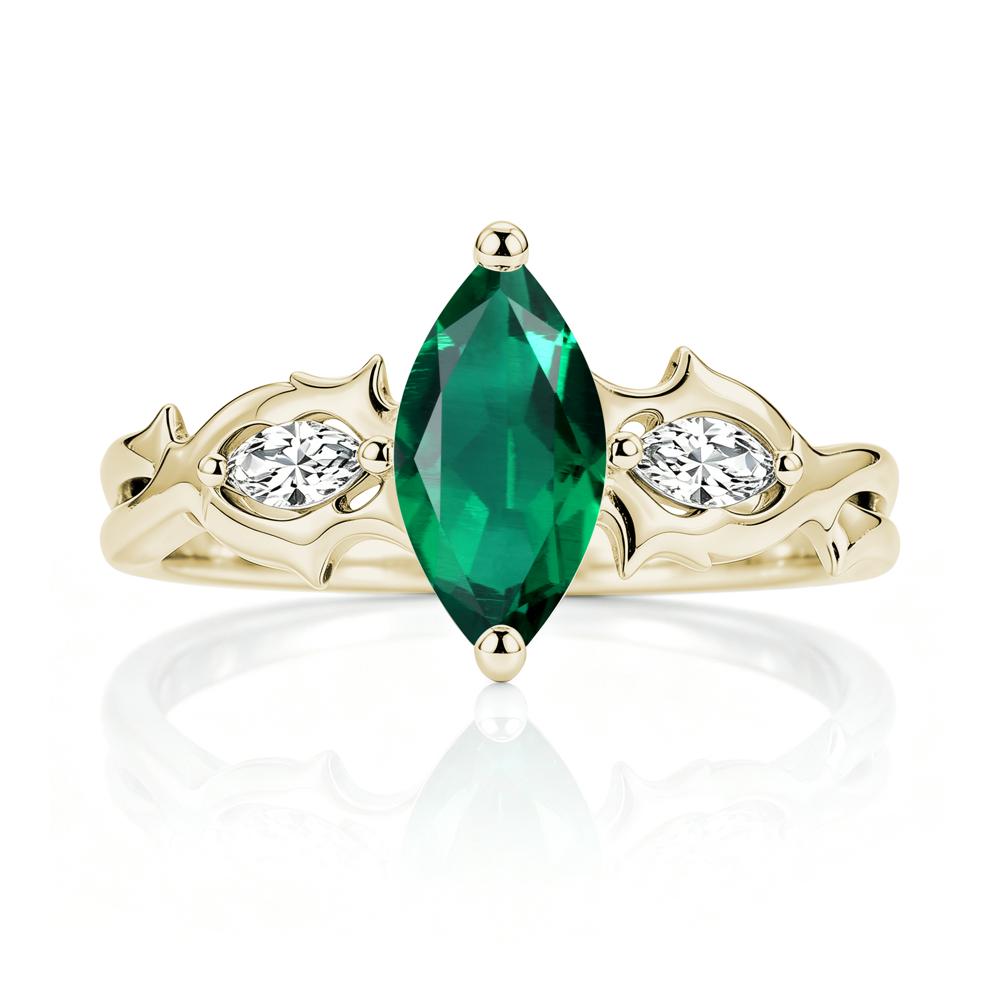 Marquise Cut Emerald Thorn Gothic Ring - LUO Jewelry #gemstone_Emerald