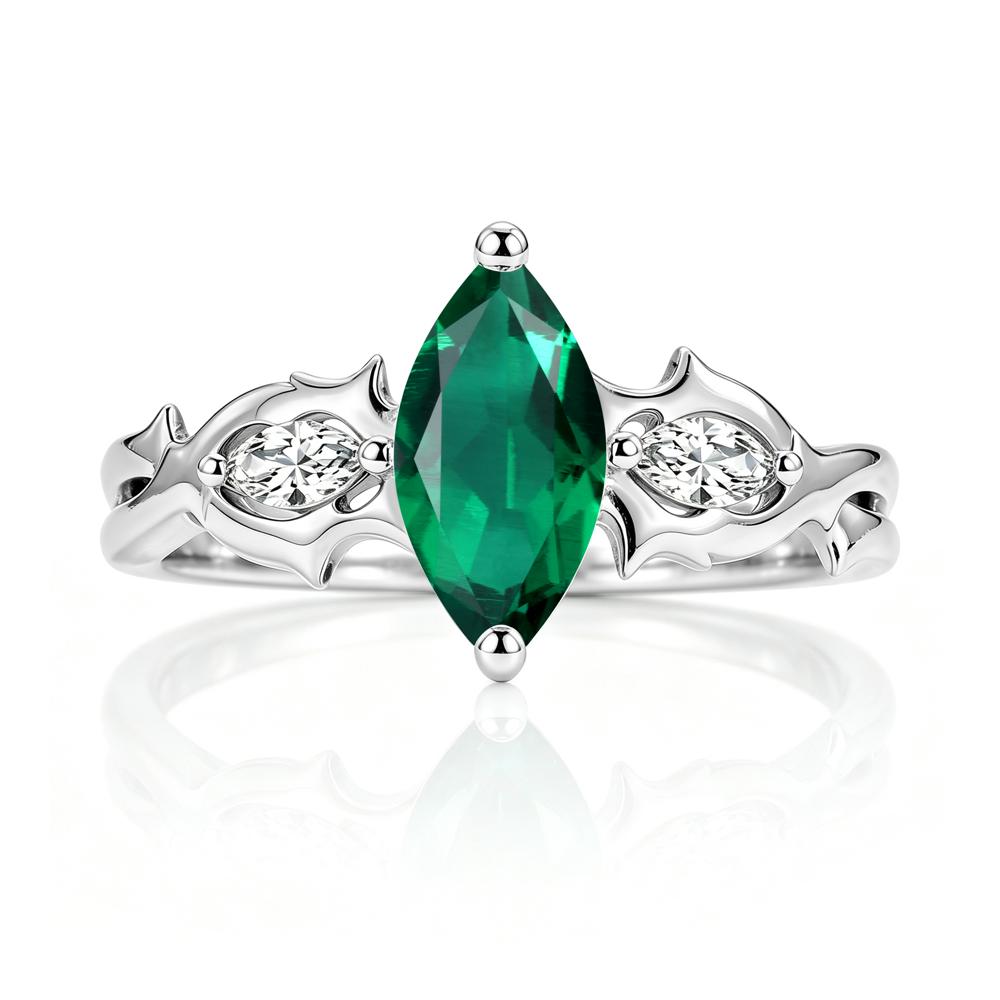 Marquise Cut Emerald Thorn Gothic Ring - LUO Jewelry #gemstone_Emerald