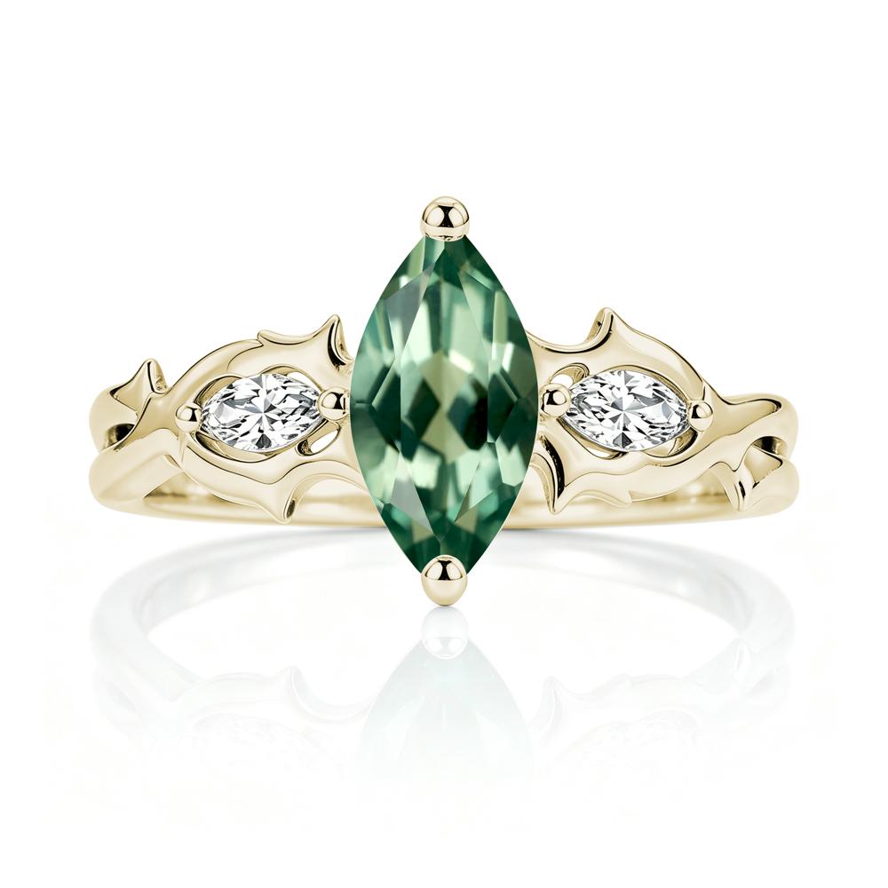 Marquise Cut Emerald Thorn Gothic Ring - LUO Jewelry #gemstone_Green Sapphire