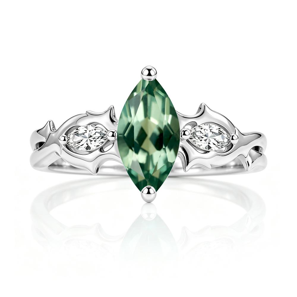 Marquise Cut Emerald Thorn Gothic Ring - LUO Jewelry #gemstone_Green Sapphire