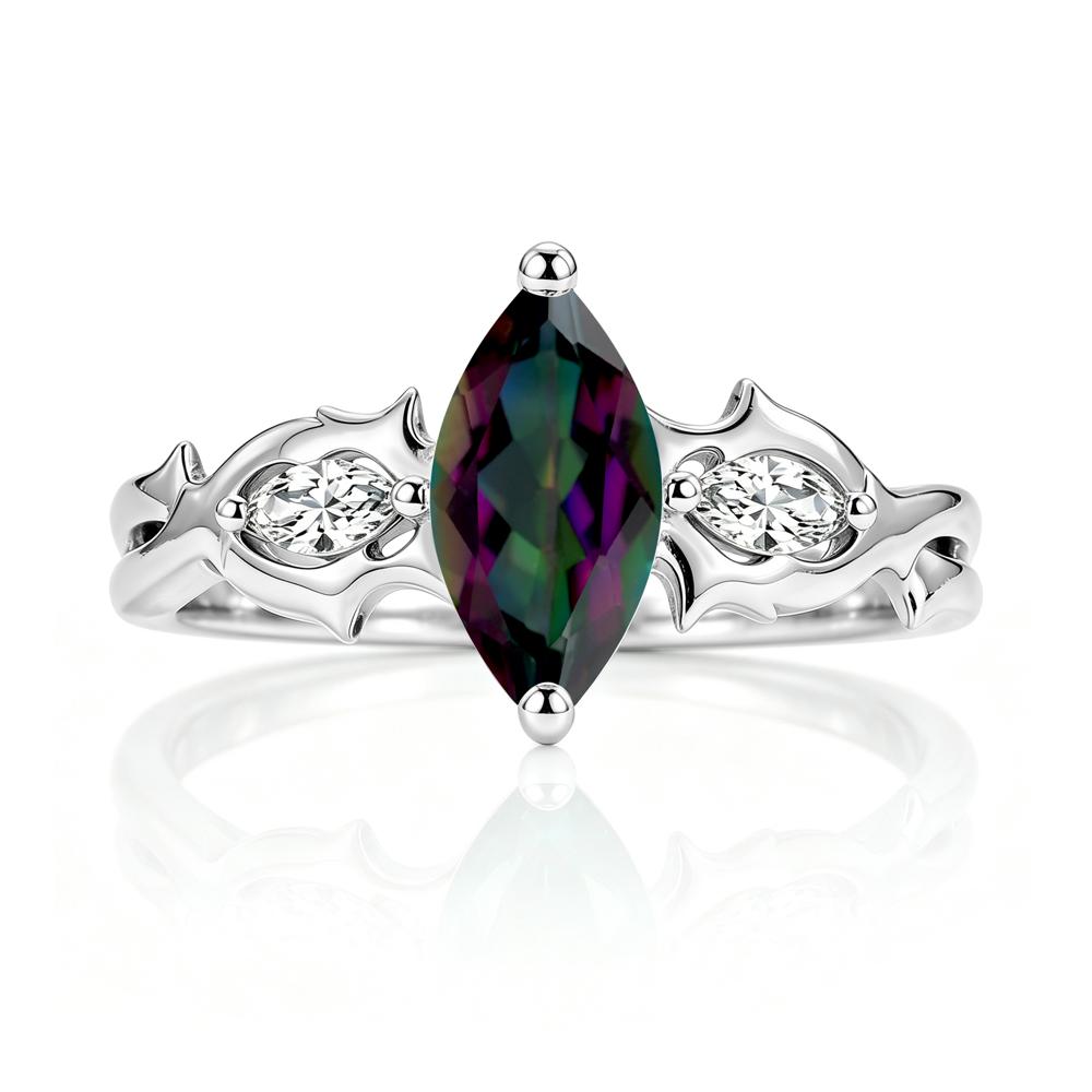 Marquise Cut Emerald Thorn Gothic Ring - LUO Jewelry #gemstone_Mystic Topaz