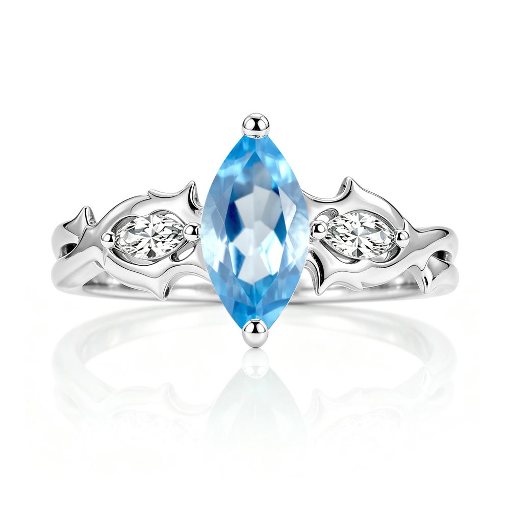 Marquise Cut Emerald Thorn Gothic Ring - LUO Jewelry #gemstone_Swiss Blue Topaz