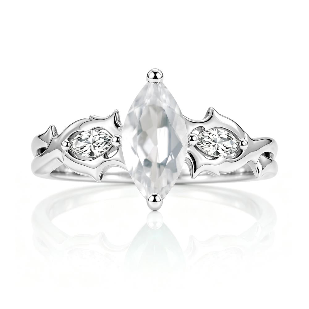 Marquise Cut Emerald Thorn Gothic Ring - LUO Jewelry #gemstone_White Topaz