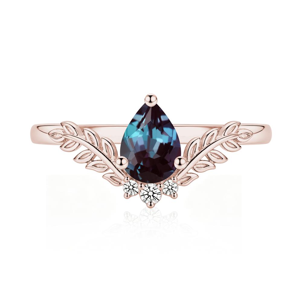 Pear Shaped Alexandrite Leaf Curved Ring - LUO Jewelry #gemstone_Alexandrite