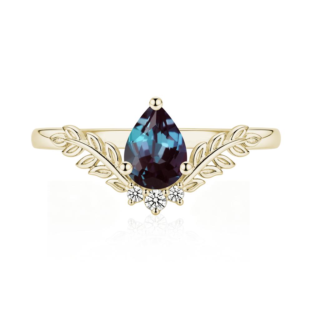 Pear Shaped Alexandrite Leaf Curved Ring - LUO Jewelry #gemstone_Alexandrite