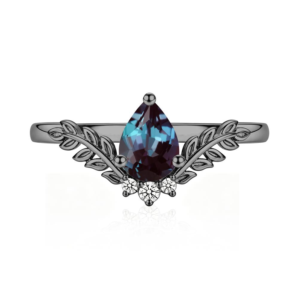 Pear Shaped Alexandrite Leaf Curved Ring - LUO Jewelry #gemstone_Alexandrite