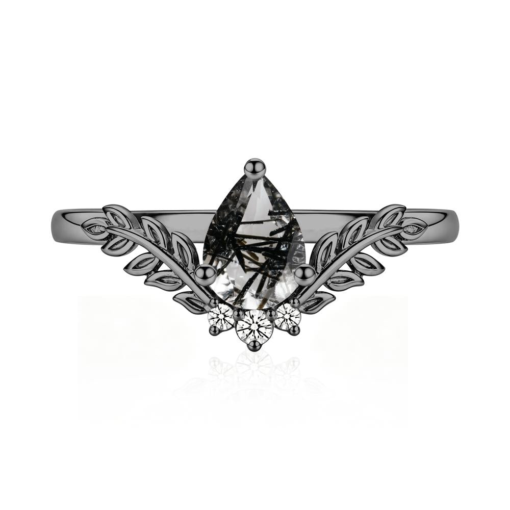 Pear Shaped Alexandrite Leaf Curved Ring - LUO Jewelry #gemstone_Black Rutilated Quartz