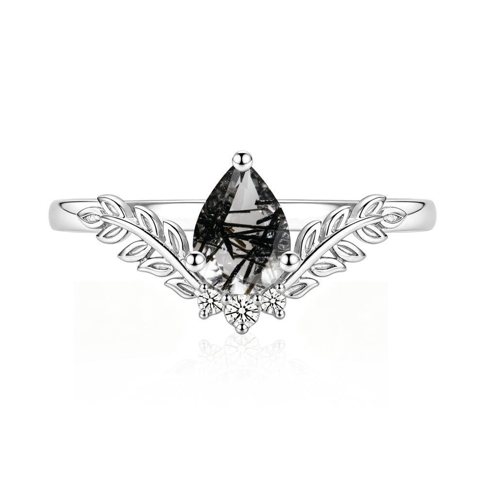 Pear Shaped Alexandrite Leaf Curved Ring - LUO Jewelry #gemstone_Black Rutilated Quartz