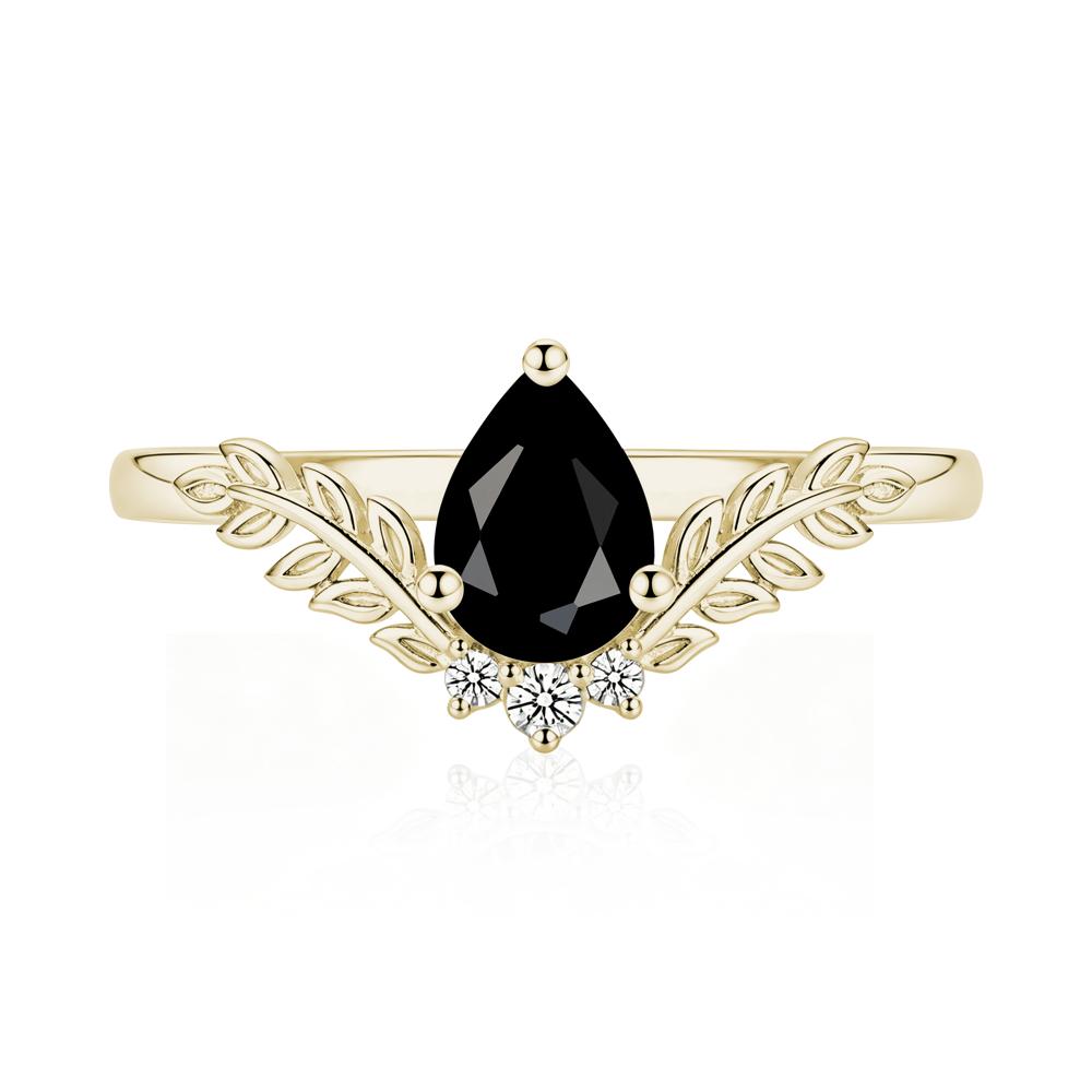 Pear Shaped Alexandrite Leaf Curved Ring - LUO Jewelry #gemstone_Black Spinel