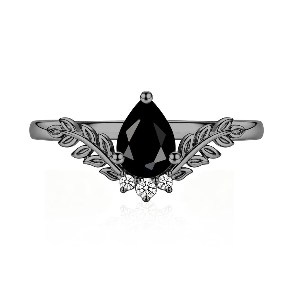 Pear Shaped Alexandrite Leaf Curved Ring - LUO Jewelry #gemstone_Black Spinel
