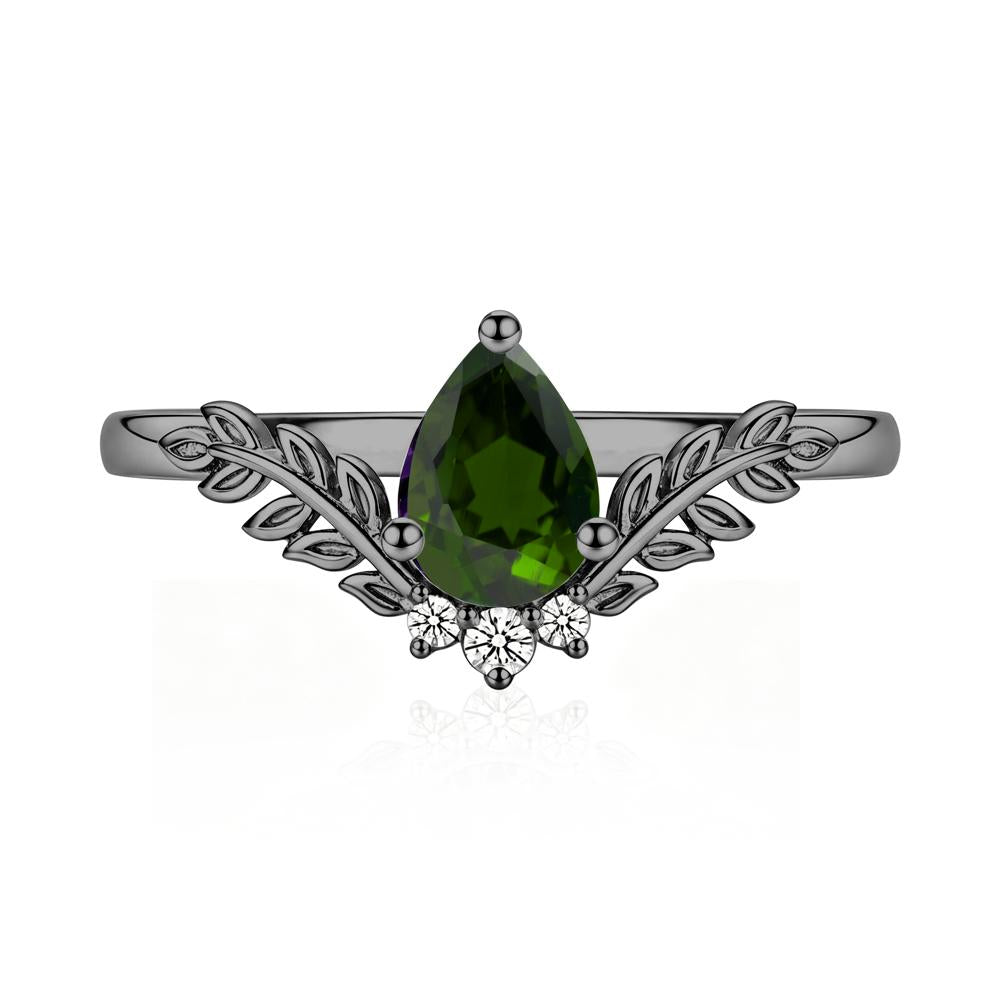 Pear Shaped Alexandrite Leaf Curved Ring - LUO Jewelry #gemstone_Diopside