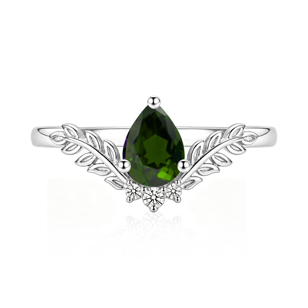 Pear Shaped Alexandrite Leaf Curved Ring - LUO Jewelry #gemstone_Diopside