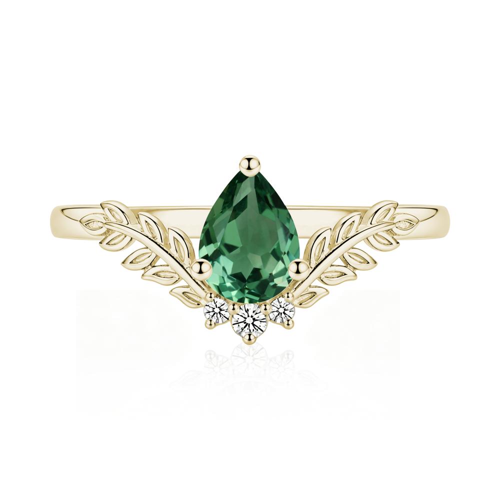 Pear Shaped Alexandrite Leaf Curved Ring - LUO Jewelry #gemstone_Green Sapphire
