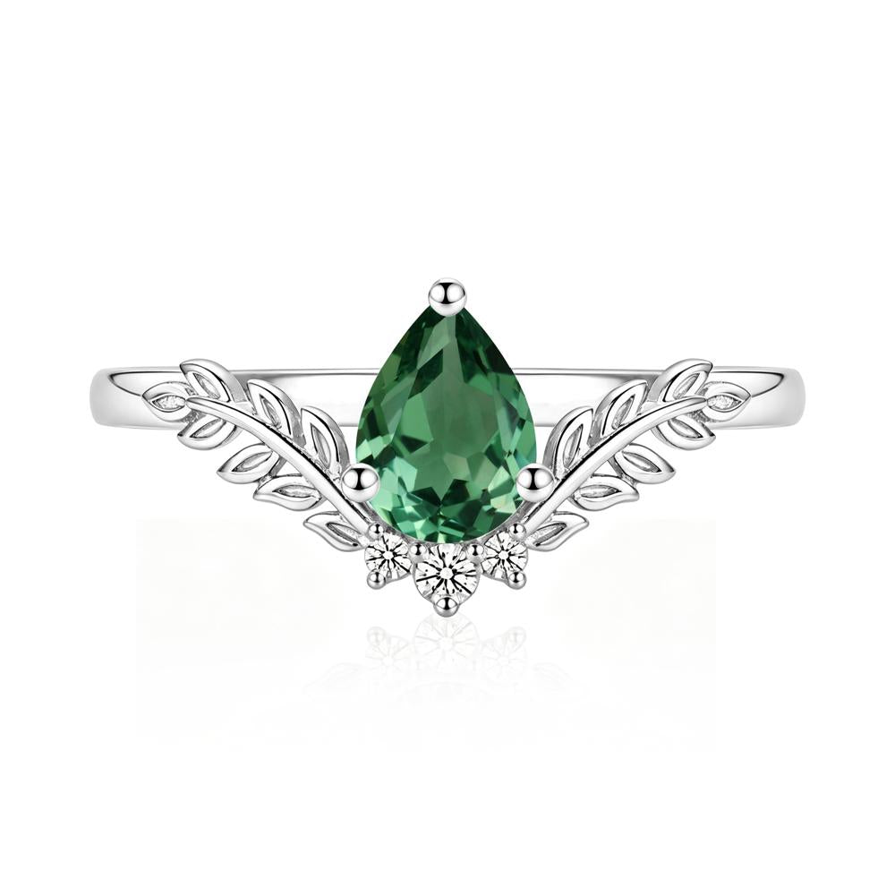 Pear Shaped Alexandrite Leaf Curved Ring - LUO Jewelry #gemstone_Green Sapphire